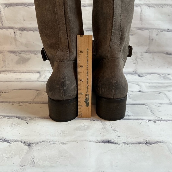 J. Crew Ryder grey suede mid calf pull on buckle boot size 7.5 - Picture 9 of 13
